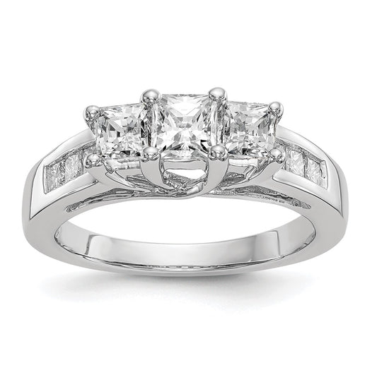 14K White Gold 3-Stone Plus (Holds 1/3 carat (3.7mm) Princess Center and (2-3.2mm) Princess Sides) Diamond Semi-Mount Engagement Ring