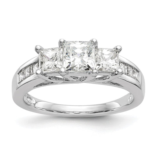 14K White Gold 3-Stone Plus (Holds 3/4 carat (4.9mm) Princess Center and (2-4.0mm) Princess Sides) Diamond Semi-Mount Engagement Ring