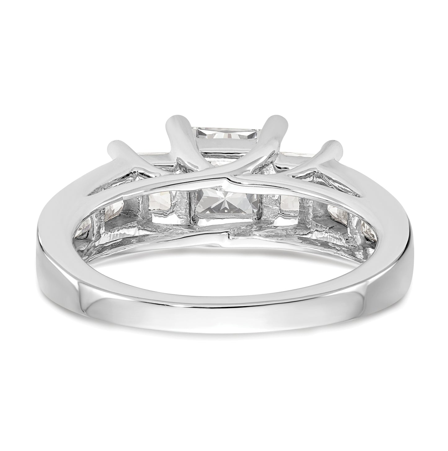 14K White Gold 3-Stone Plus (Holds 1 carat (5.5mm) Princess Center and (2-4.5mm) Princess Sides) Diamond Semi-Mount Engagement Ring