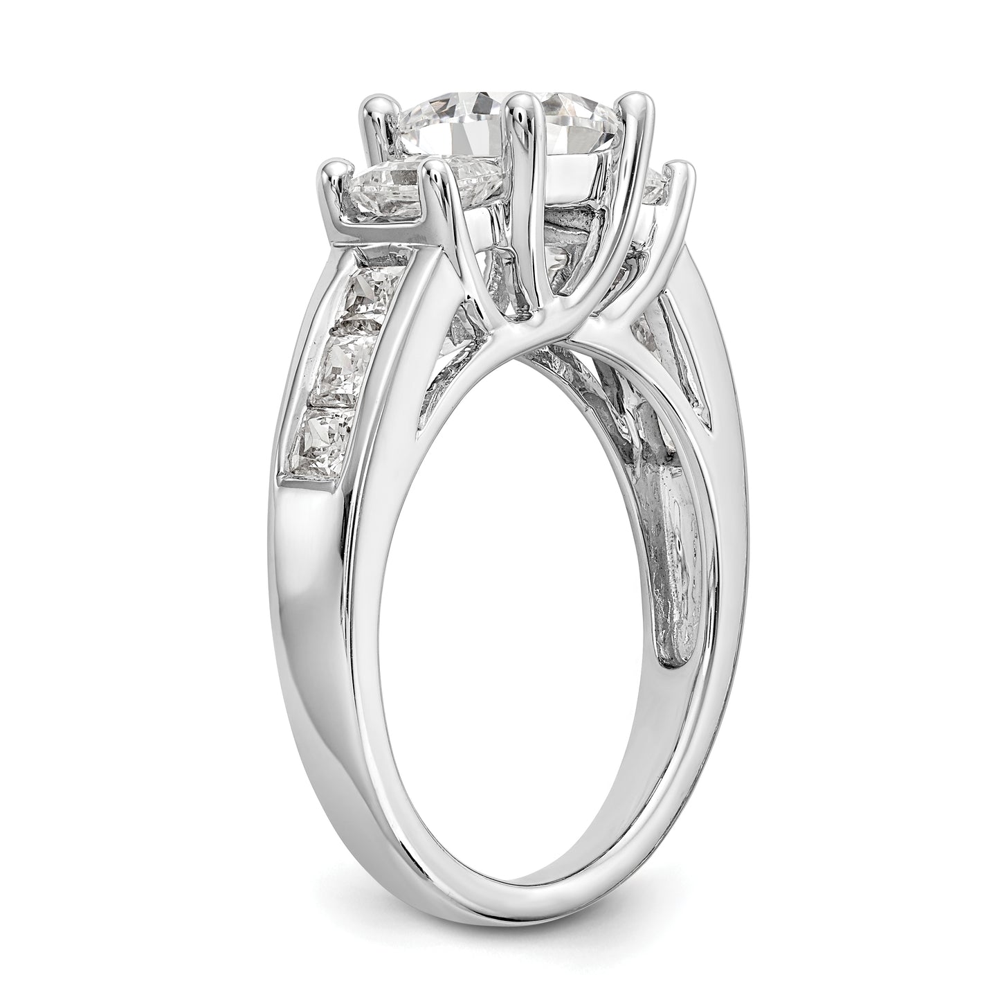 14K White Gold 3-Stone Plus (Holds 1 carat (5.5mm) Princess Center and (2-4.5mm) Princess Sides) Diamond Semi-Mount Engagement Ring