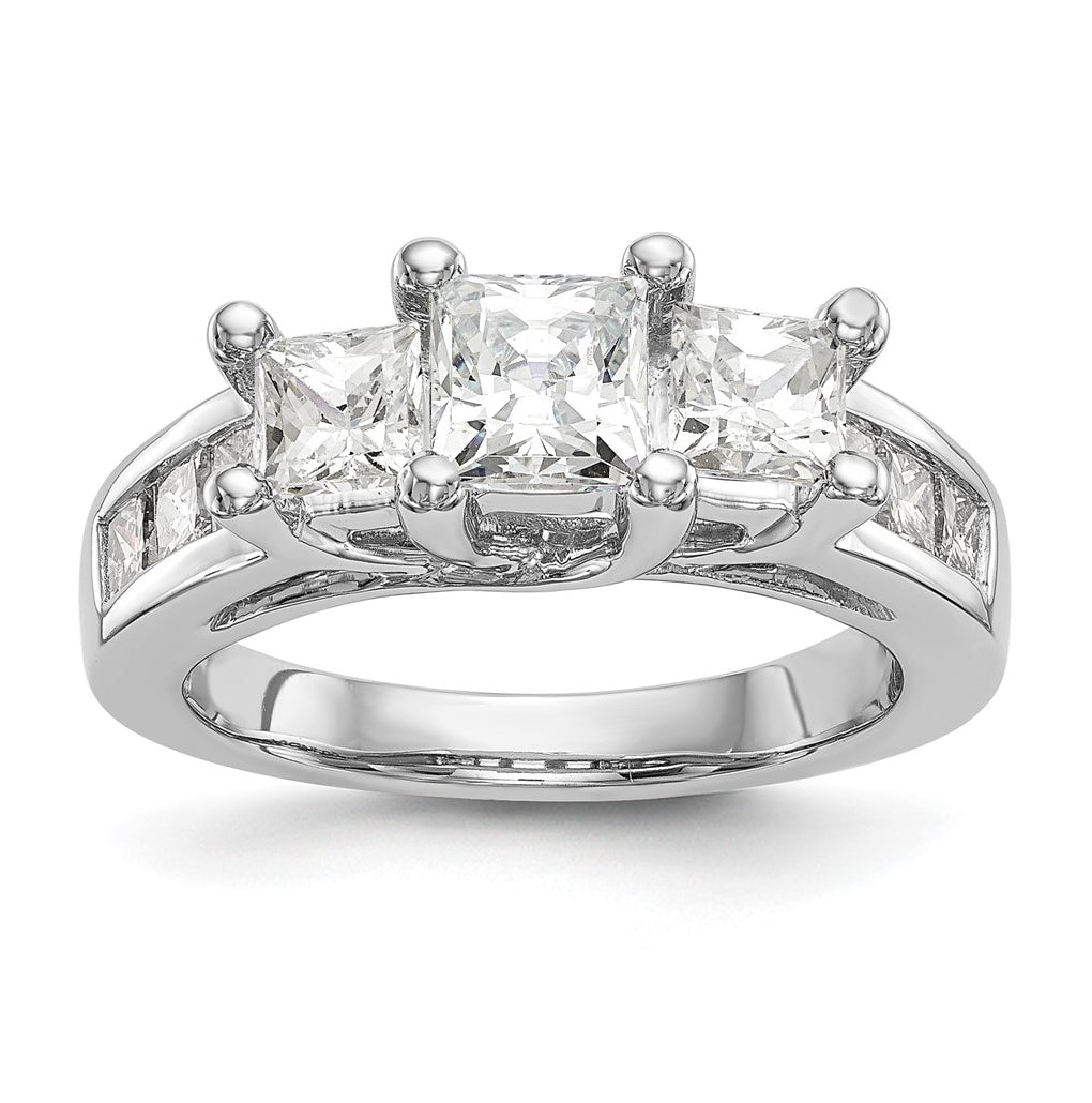 14K White Gold 3-Stone Plus (Holds 1 carat (5.5mm) Princess Center and (2-4.5mm) Princess Sides) Diamond Semi-Mount Engagement Ring