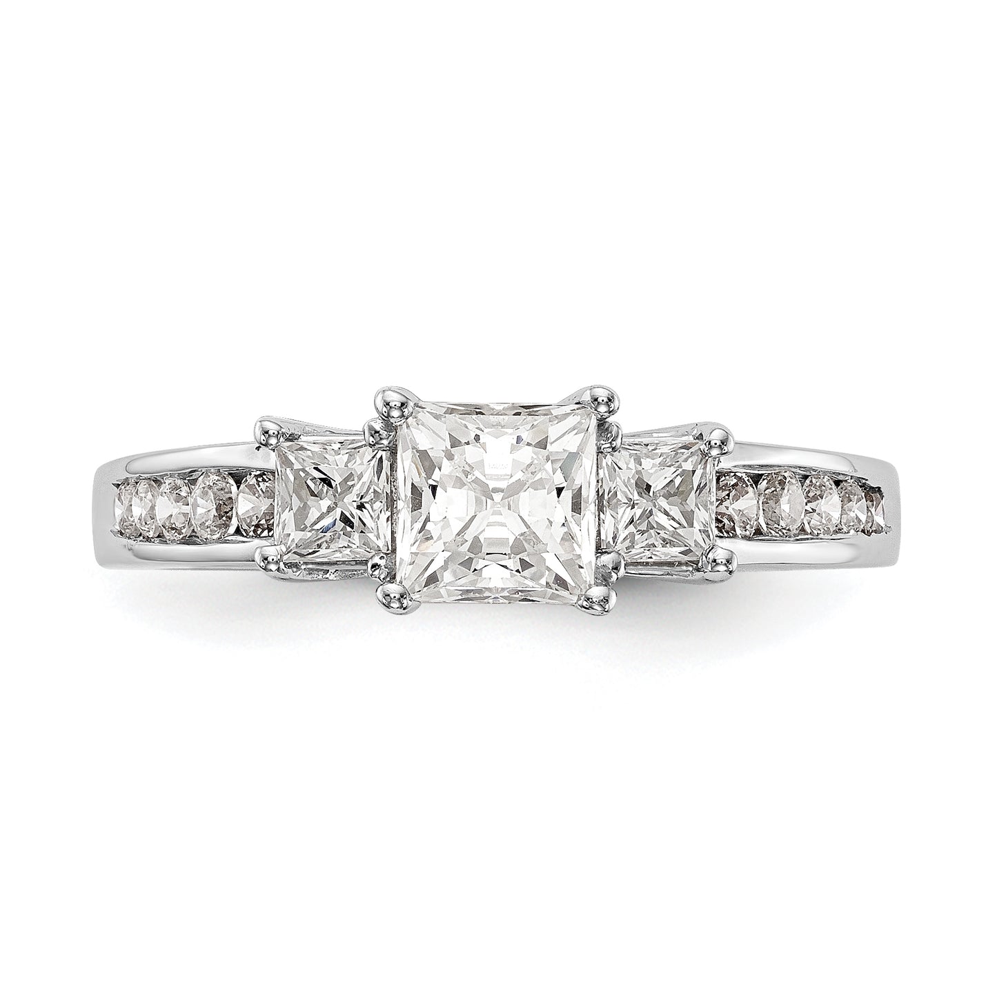 14K White Gold 3-Stone Diamond Semi-Mount Engagement Ring,  2.25 to 2.69 mm (tapered)
