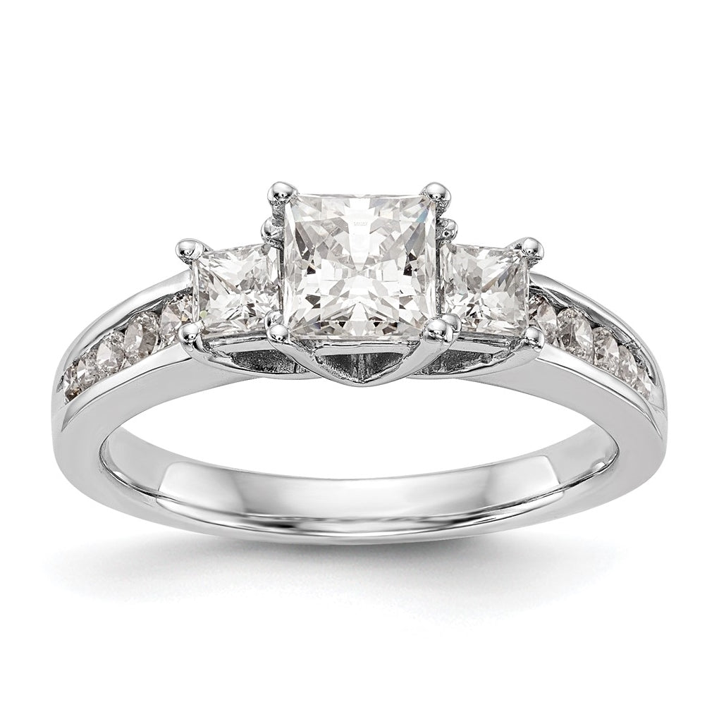 14K White Gold 3-Stone Diamond Semi-Mount Engagement Ring,  2.25 to 2.69 mm (tapered)