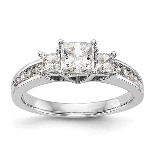 14K White Gold 3-Stone Diamond Semi-Mount Engagement Ring,  2.25 to 2.69 mm (tapered)