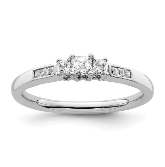 14K White Gold 3-Stone Plus (Holds 1/5 carat (3.6mm) Princess Center and (2-2.0mm) Princess Sides) Diamond Semi-Mount Engagement Ring
