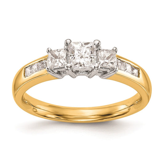 14K Two-tone 3-Stone Plus (Holds 1 carat (6.5mm) Princess Center and (2-3.8mm) Princess Sides) Diamond Semi-Mount Engagement Ring