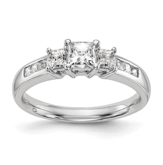 14K White Gold 3-Stone Plus (Holds 1/3 carat (4.5mm) Princess Center and (2-2.5mm) Princess Sides) Diamond Semi-Mount Engagement Ring