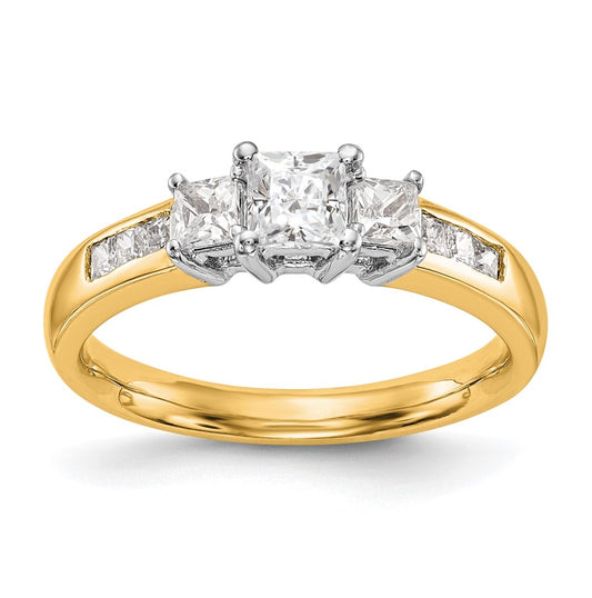 14K Two-tone 3-Stone Plus (Holds 1/3 carat (4.5mm) Princess Center and (2-2.5mm) Princess Sides) Diamond Semi-Mount Engagement Ring