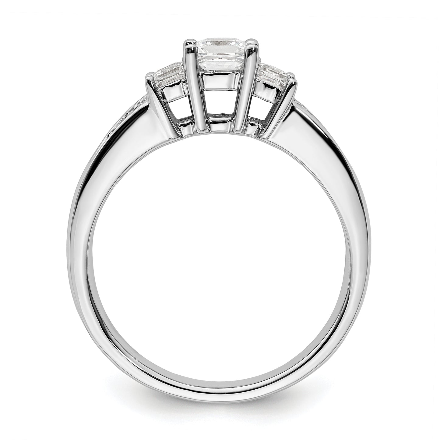 14K White Gold 3-Stone Plus (Holds 1/2 carat (5.2mm) Princess Center and (2-2.8mm) Princess Sides) Diamond Semi-Mount Engagement Ring