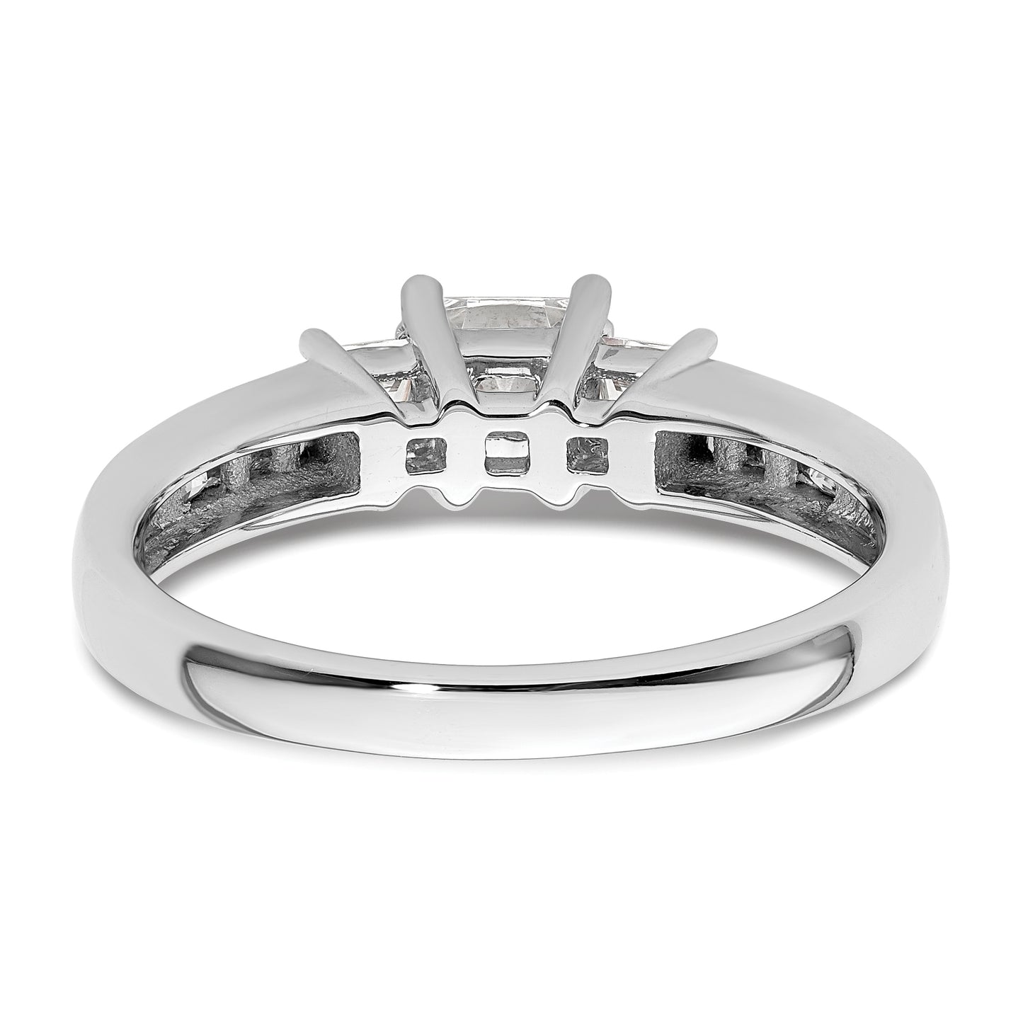 14K White Gold 3-Stone Plus (Holds 1/2 carat (5.2mm) Princess Center and (2-2.8mm) Princess Sides) Diamond Semi-Mount Engagement Ring