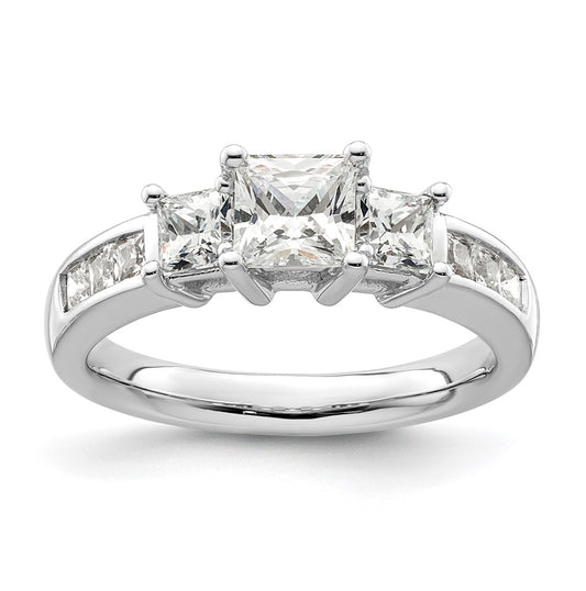 14K White Gold 3-Stone Plus (Holds 3/4 carat (5.8mm) Princess Center and (2-3.3mm) Princess Sides) Diamond Semi-Mount Engagement Ring