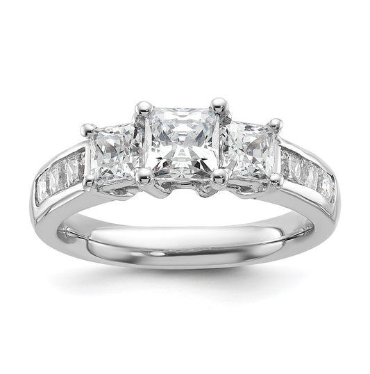 14K White Gold 3-Stone Plus (Holds 1 carat (6.5mm) Princess Center and (2-3.8mm) Princess Sides) Diamond Semi-Mount Engagement Ring