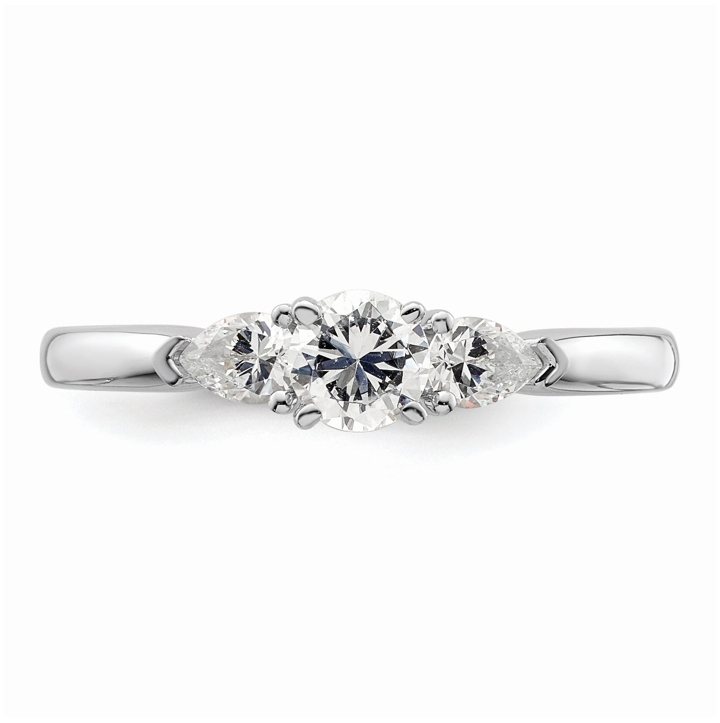 14K White Gold 3-Stone Peg Set Center Pear Diamond Semi mount Engagement Ring