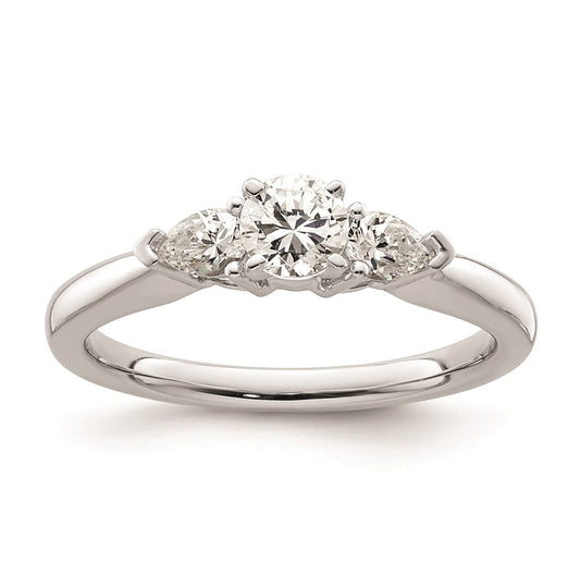 14K White Gold 3-Stone Peg Set Center Pear Diamond Semi mount Engagement Ring