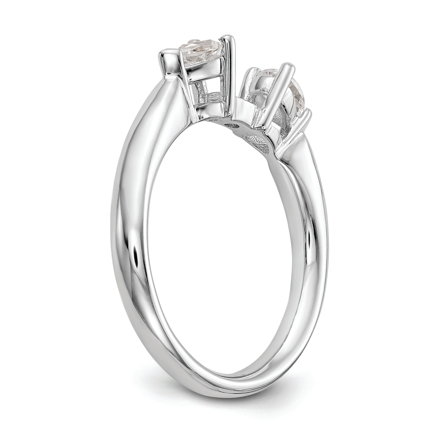 14K White Gold 3-Stone Peg Set Center Pear Diamond Semimount Engagement Ring