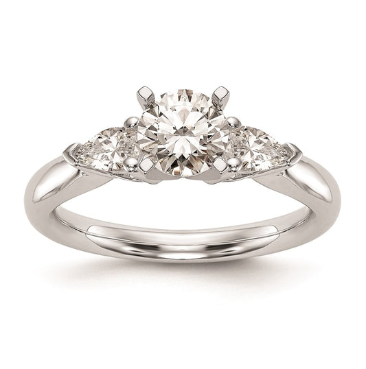 14K White Gold 3-Stone Peg Set Center Pear Diamond Semimount Engagement Ring