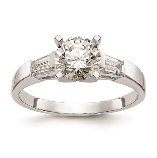 14K White Gold 3-Stone Diamond Peg Set Includes 2-Baquette Side Stones Engagement Ring, No Head