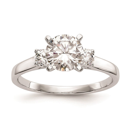 14K White Gold 3-Stone Peg Set Center Semi-mount Diamond Engagement Ring,  1.72 to 2.03 mm (tapered)