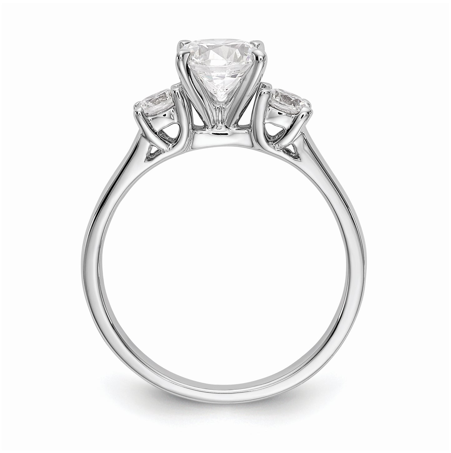 14K White Gold 3-Stone Peg Set Center Semi-mount Diamond Engagement Ring,  2.50 to 2.76 mm (tapered)