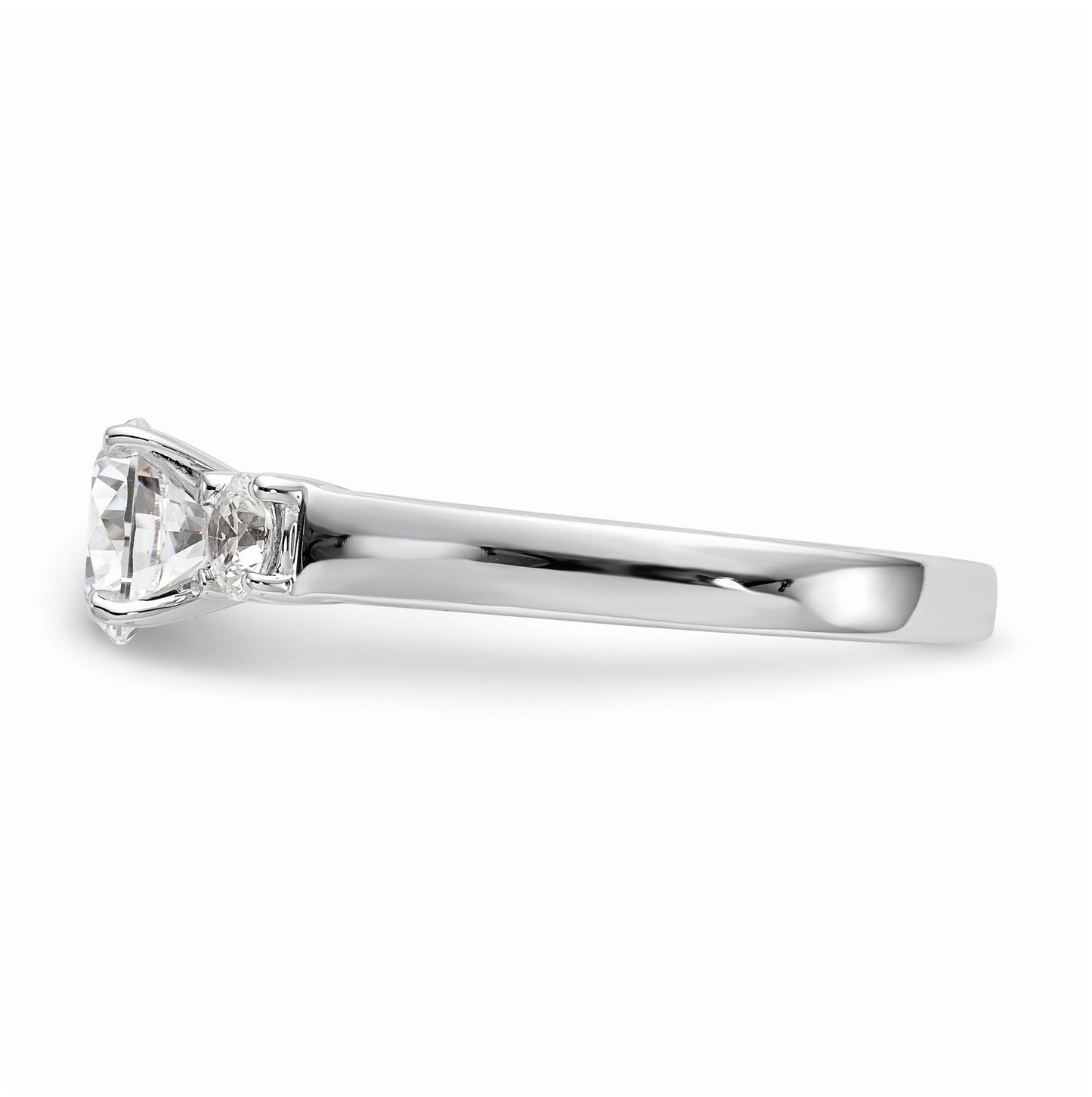 14K White Gold 3-Stone Peg Set Center Semi-mount Diamond Engagement Ring,  2.50 to 2.76 mm (tapered)