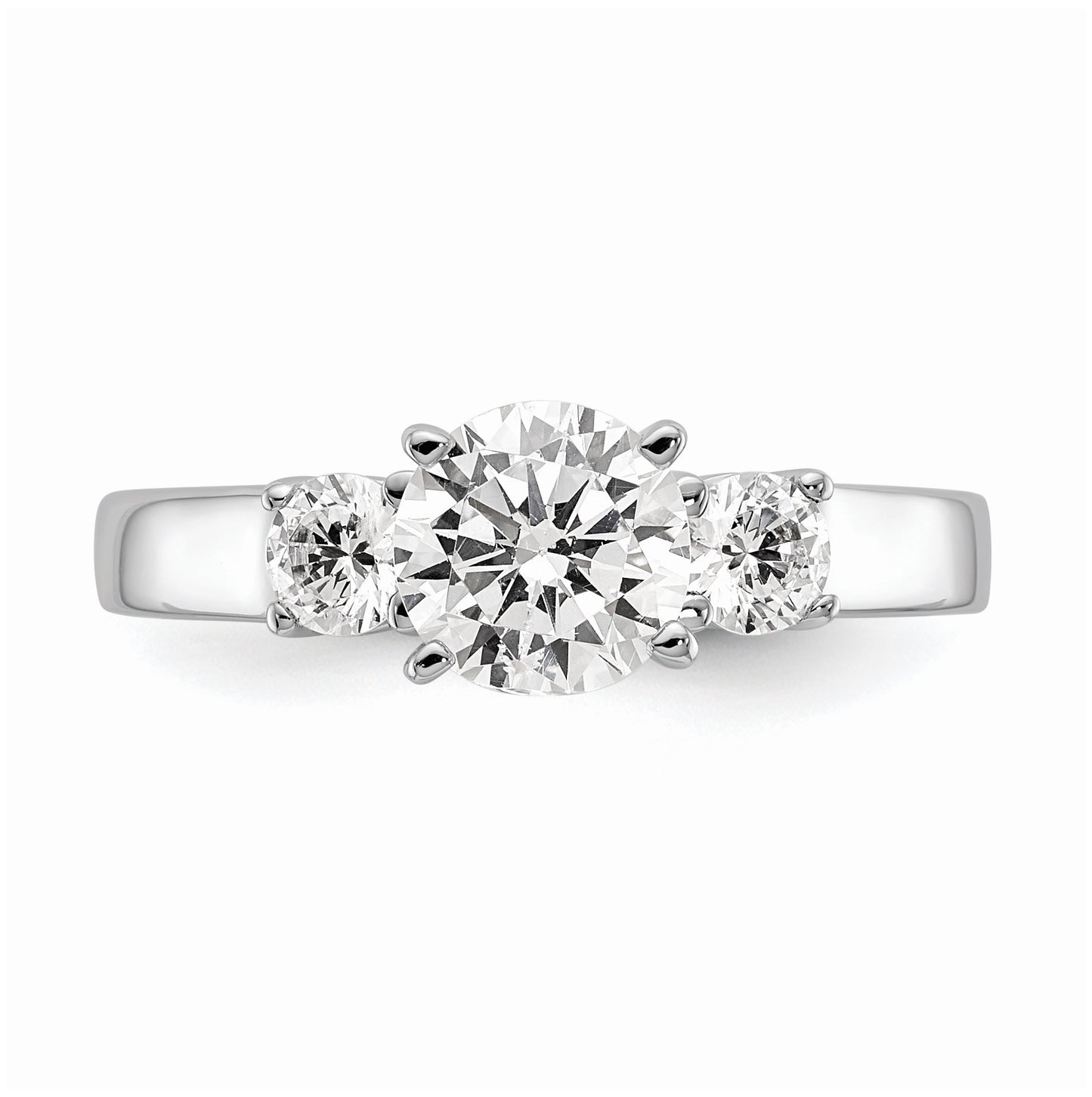 14K White Gold 3-Stone Peg Set Center Semi-mount Diamond Engagement Ring,  2.50 to 2.76 mm (tapered)