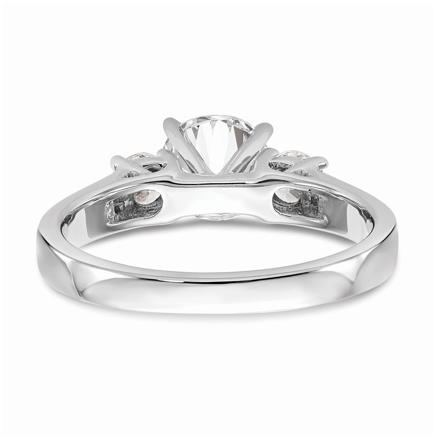14K White Gold 3-Stone Peg Set Center Semi-mount Diamond Engagement Ring,  2.50 to 2.76 mm (tapered)