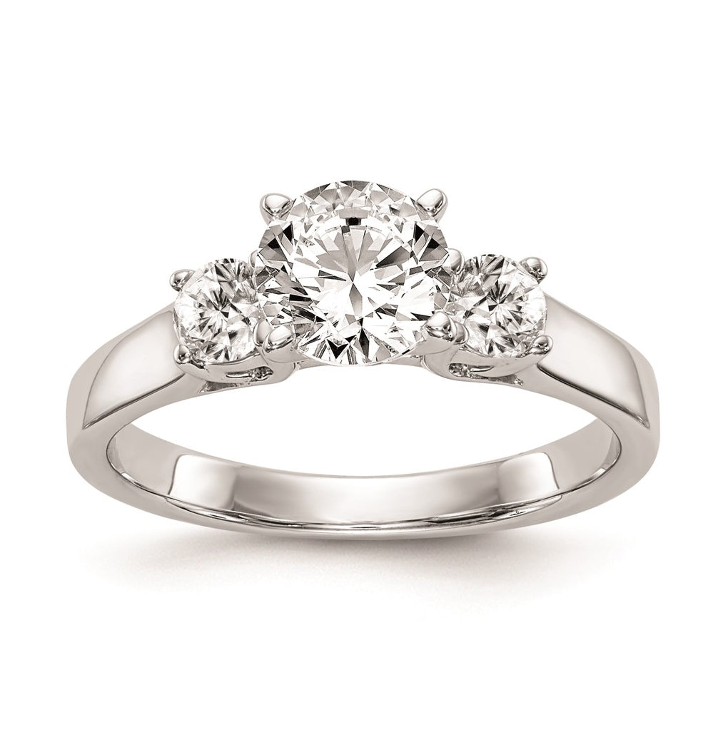 14K White Gold 3-Stone Peg Set Center Semi-mount Diamond Engagement Ring,  2.50 to 2.76 mm (tapered)