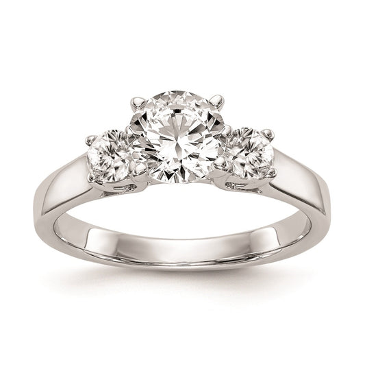 14K White Gold 3-Stone Peg Set Center Semi-mount Diamond Engagement Ring,  2.50 to 2.76 mm (tapered)