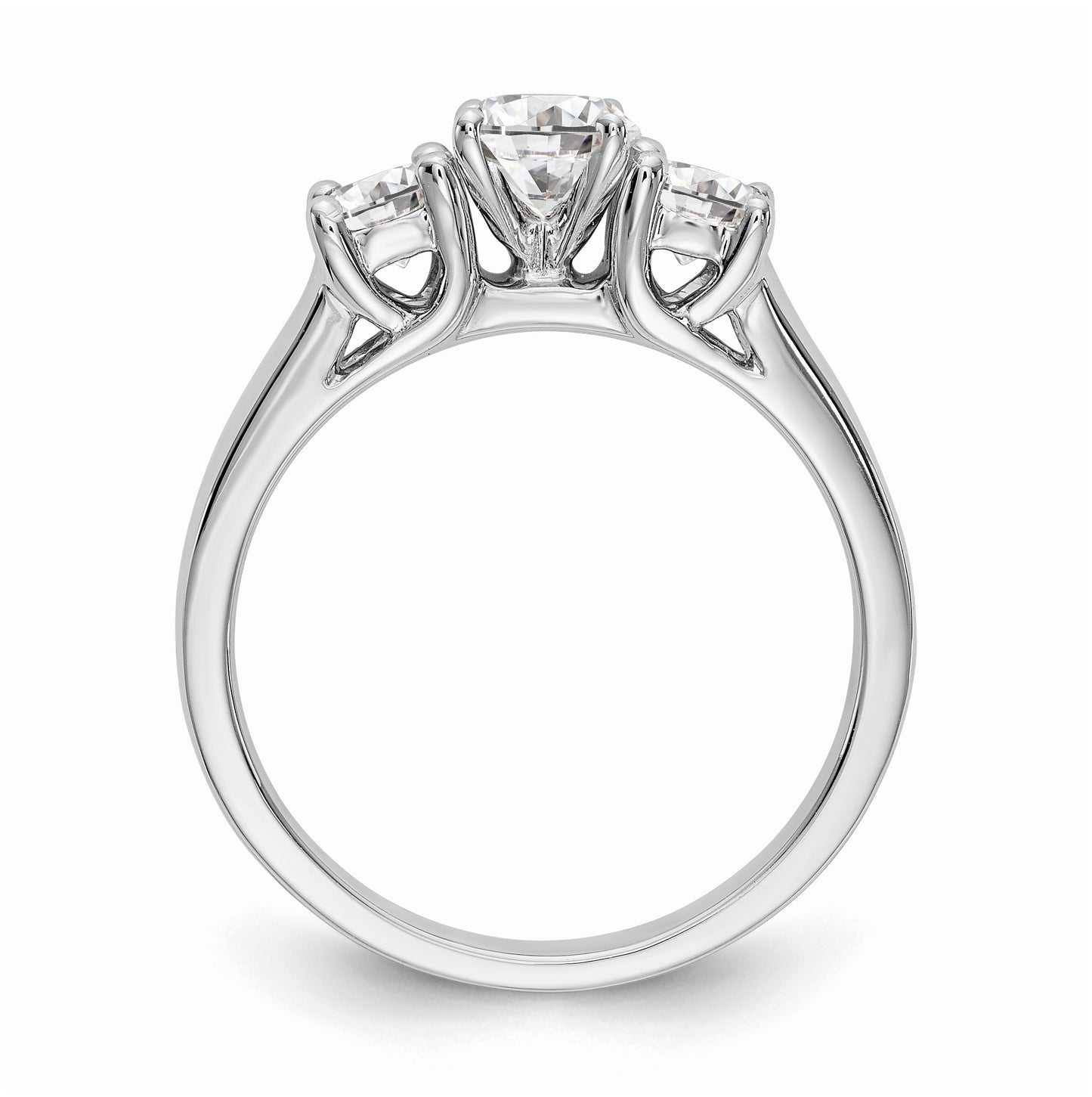 14K White Gold 3-Stone Peg Set Center Semi-mount Diamond Engagement Ring,  2.71 to 3.39 mm (tapered)