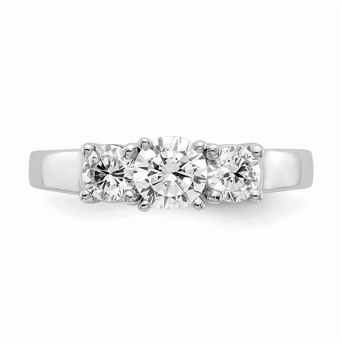 14K White Gold 3-Stone Peg Set Center Semi-mount Diamond Engagement Ring,  2.71 to 3.39 mm (tapered)
