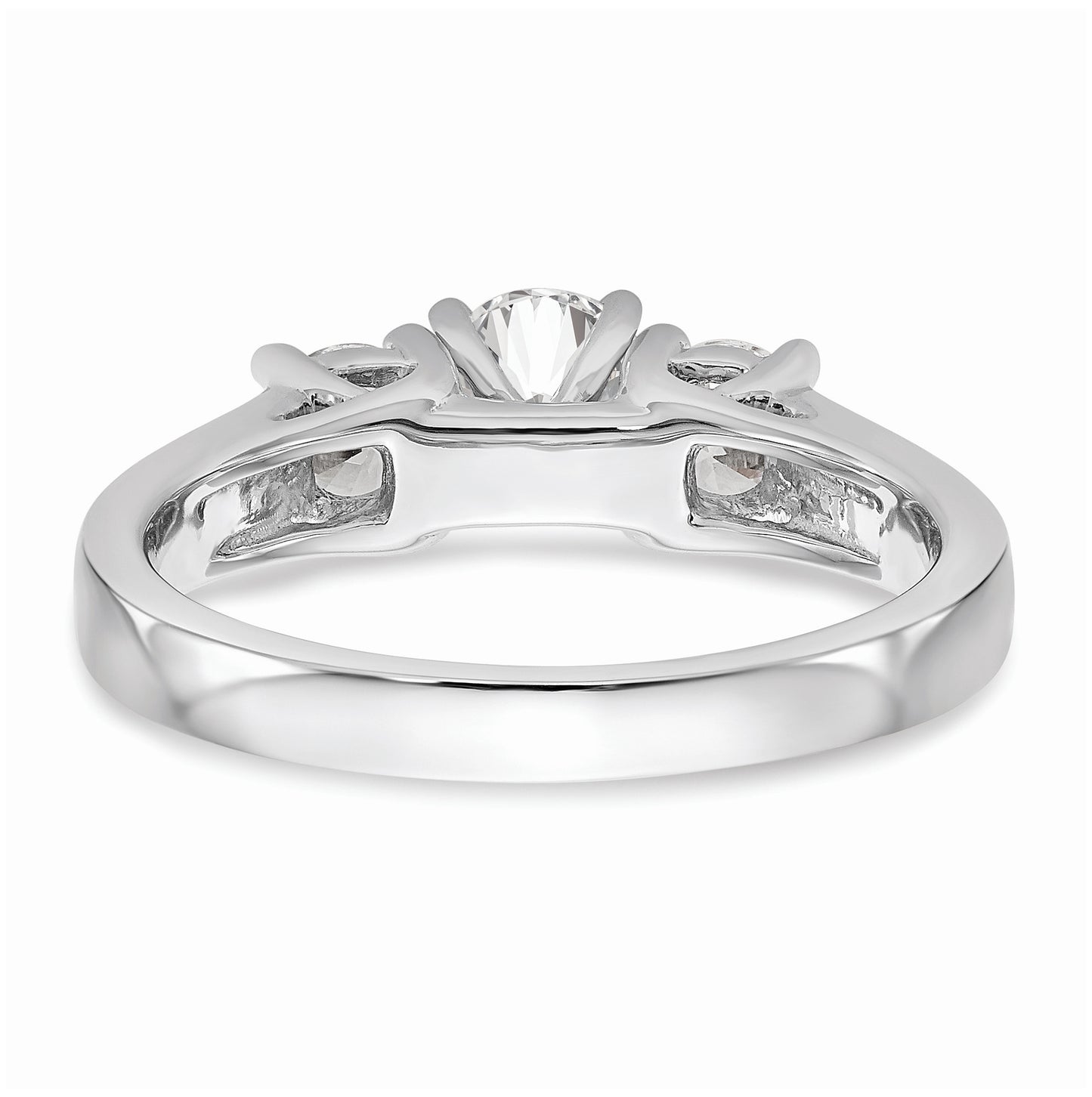 14K White Gold 3-Stone Peg Set Center Semi-mount Diamond Engagement Ring,  2.71 to 3.39 mm (tapered)