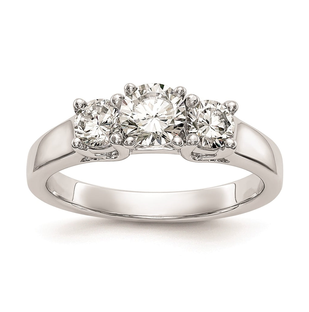 14K White Gold 3-Stone Peg Set Center Semi-mount Diamond Engagement Ring,  2.71 to 3.39 mm (tapered)