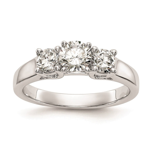 14K White Gold 3-Stone Peg Set Center Semi-mount Diamond Engagement Ring,  2.71 to 3.39 mm (tapered)