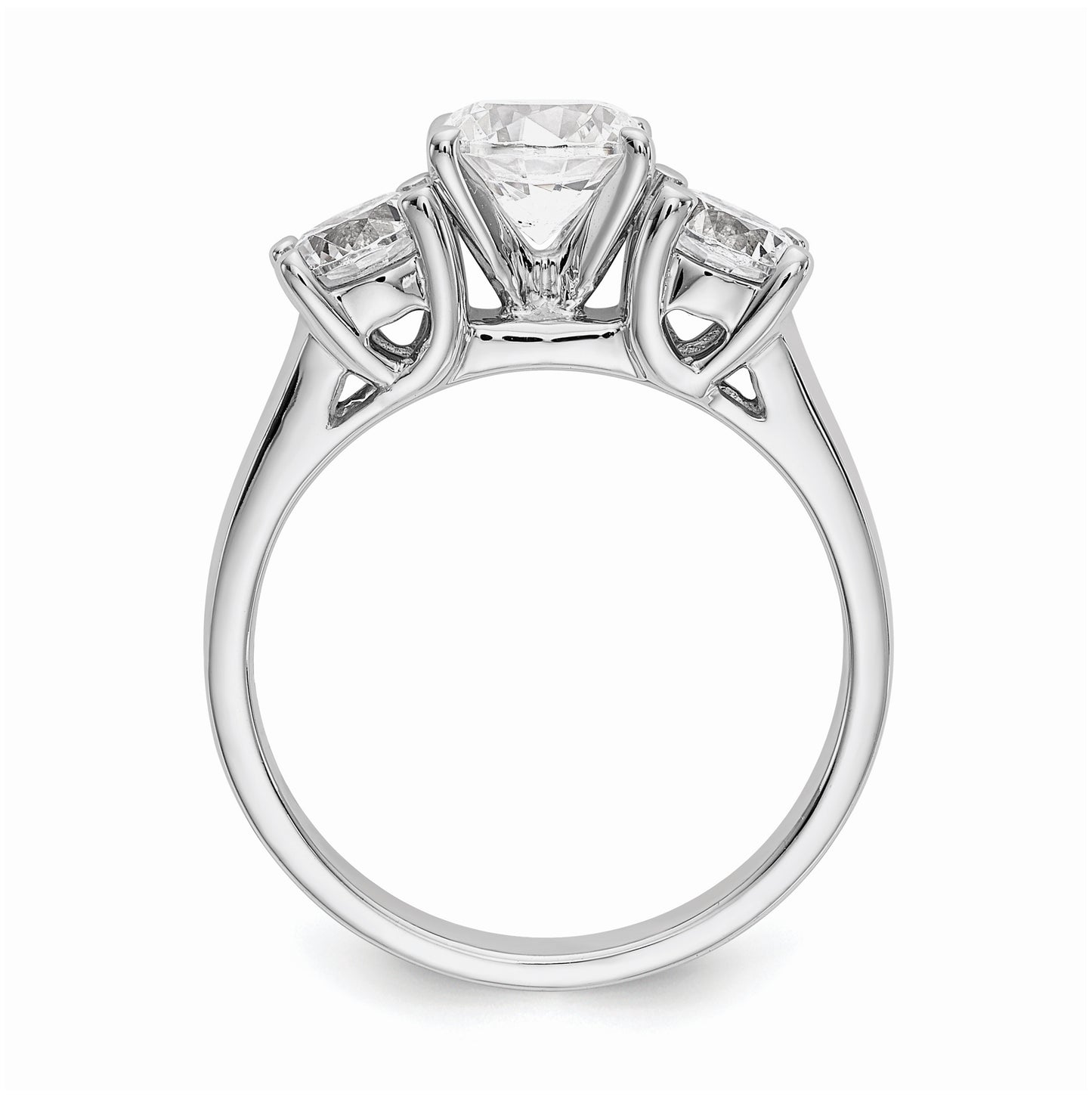14K White Gold 3-Stone Peg Set Center Semi-mount Diamond Engagement Ring,  3.6 to 2.5 mm (tapered)