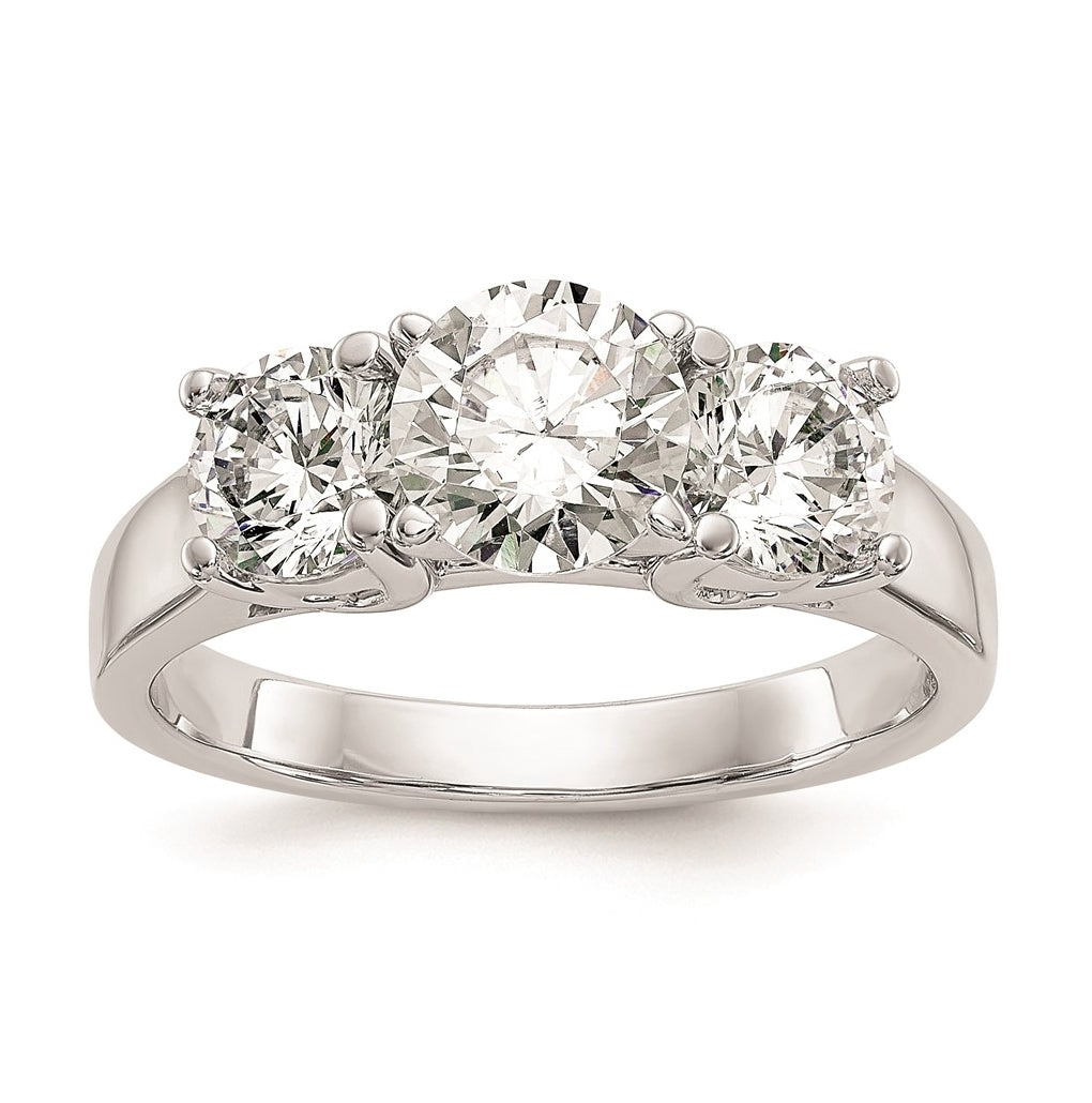 14K White Gold 3-Stone Peg Set Center Semi-mount Diamond Engagement Ring,  3.6 to 2.5 mm (tapered)
