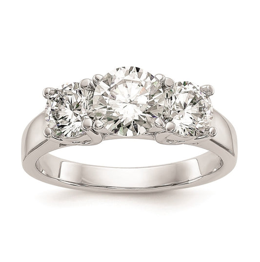14K White Gold 3-Stone Peg Set Center Semi-mount Diamond Engagement Ring,  3.6 to 2.5 mm (tapered)