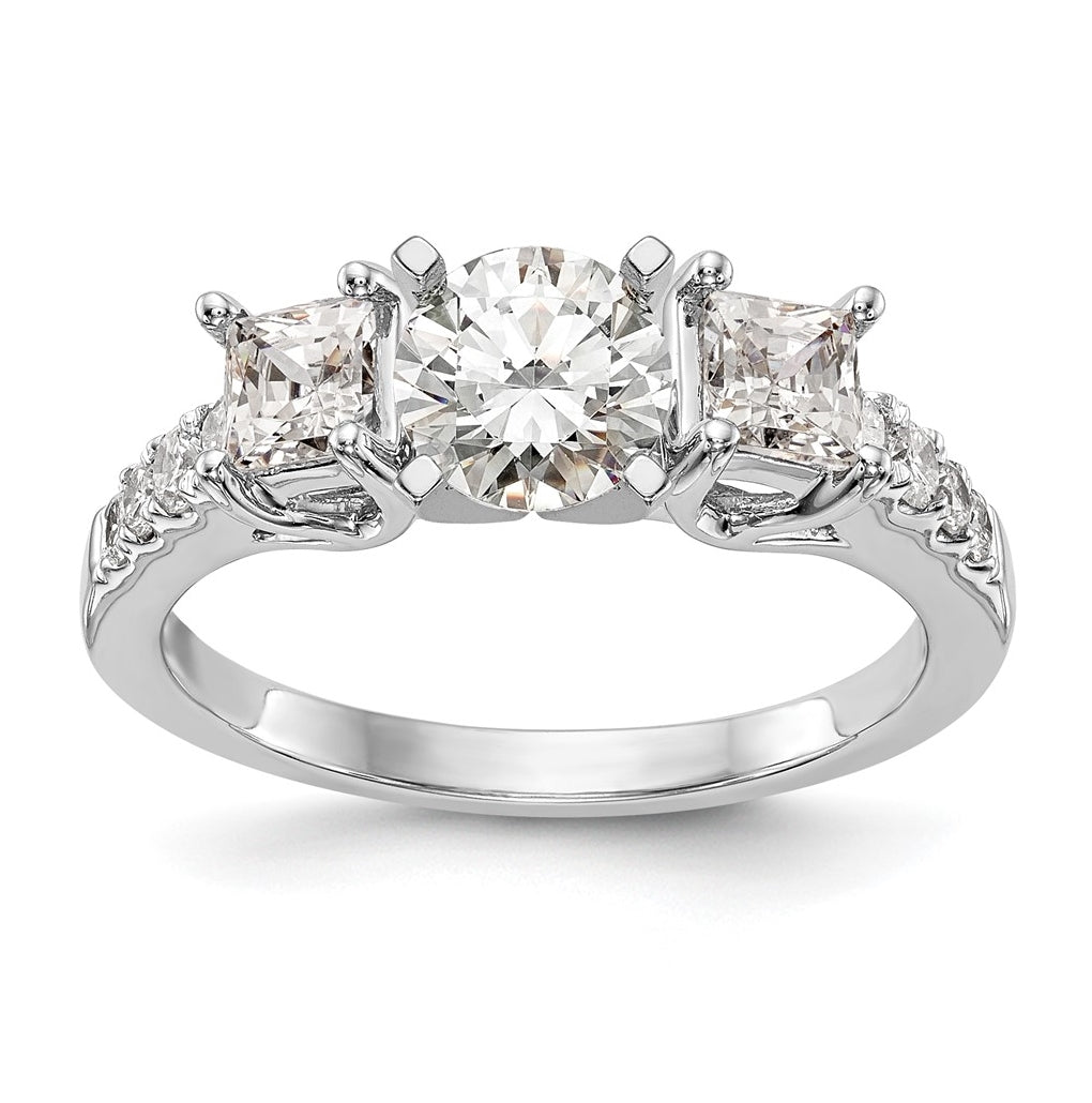 14K White Gold 3-Stone Plus Peg Set Center Semi-mount Princess Diamond Engagement Ring