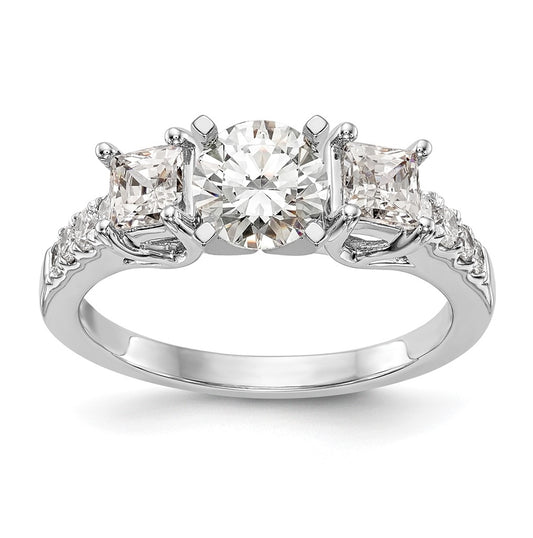 14K White Gold 3-Stone Plus Peg Set Center Semi-mount Princess Diamond Engagement Ring