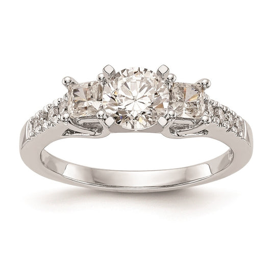 14K White Gold 3-Stone Plus Peg Set Center Princess Diamond Semi-mount Engagement Ring