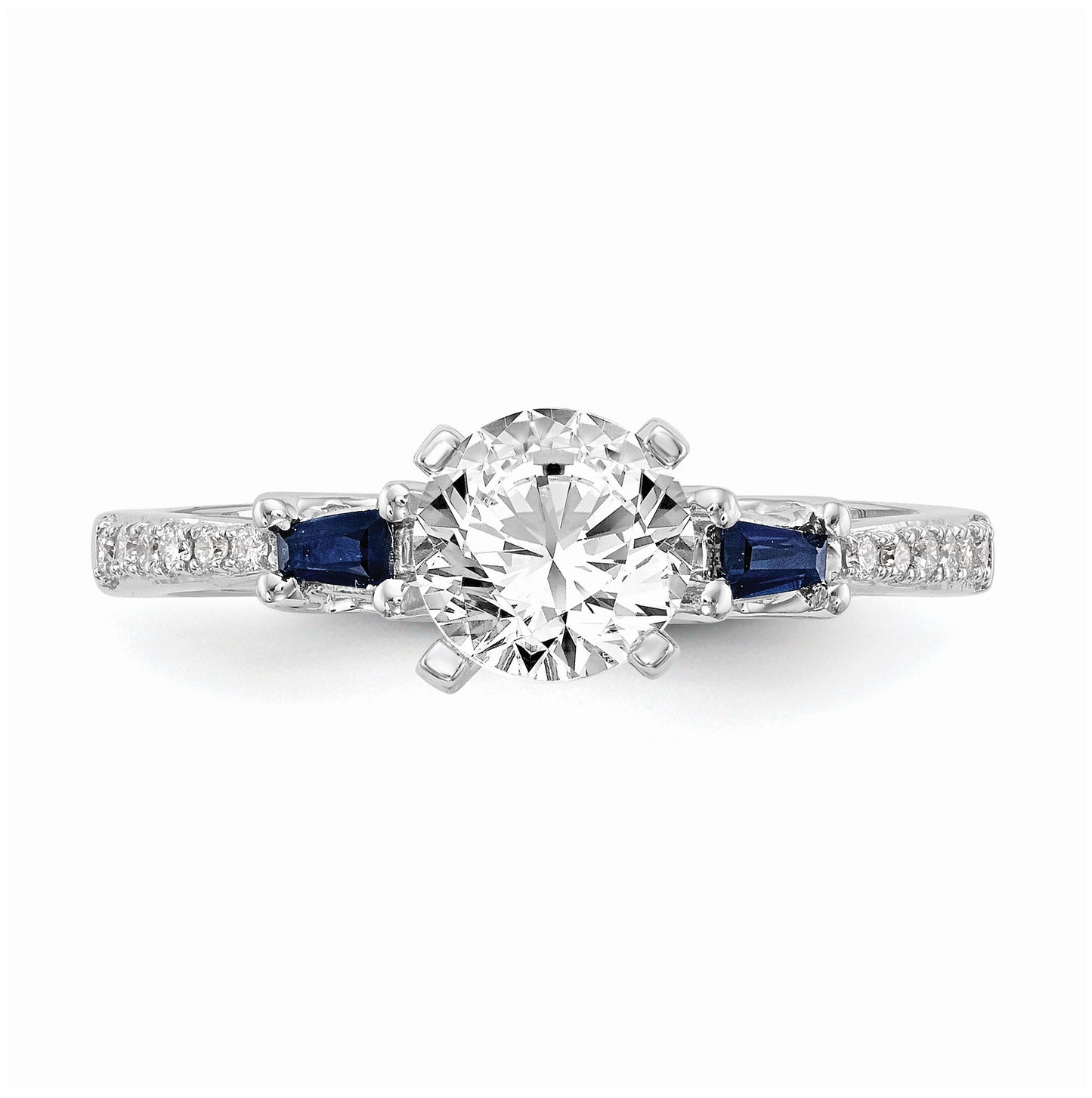 14k White Gold 3-stone Dia Peg Set w/Sapphire Semi-Mount Including 2-Sapphire Side Stones Engagement Ring