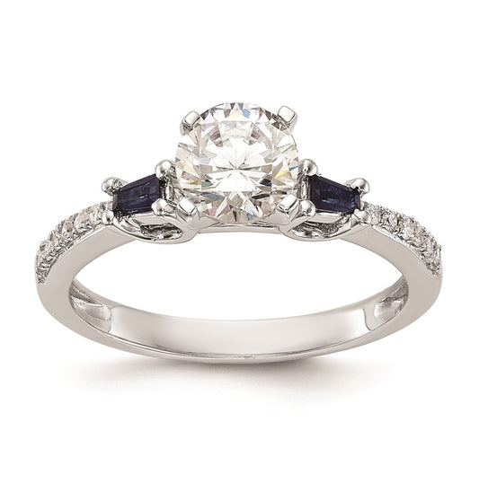14k White Gold 3-stone Dia Peg Set w/Sapphire Semi-Mount Including 2-Sapphire Side Stones Engagement Ring