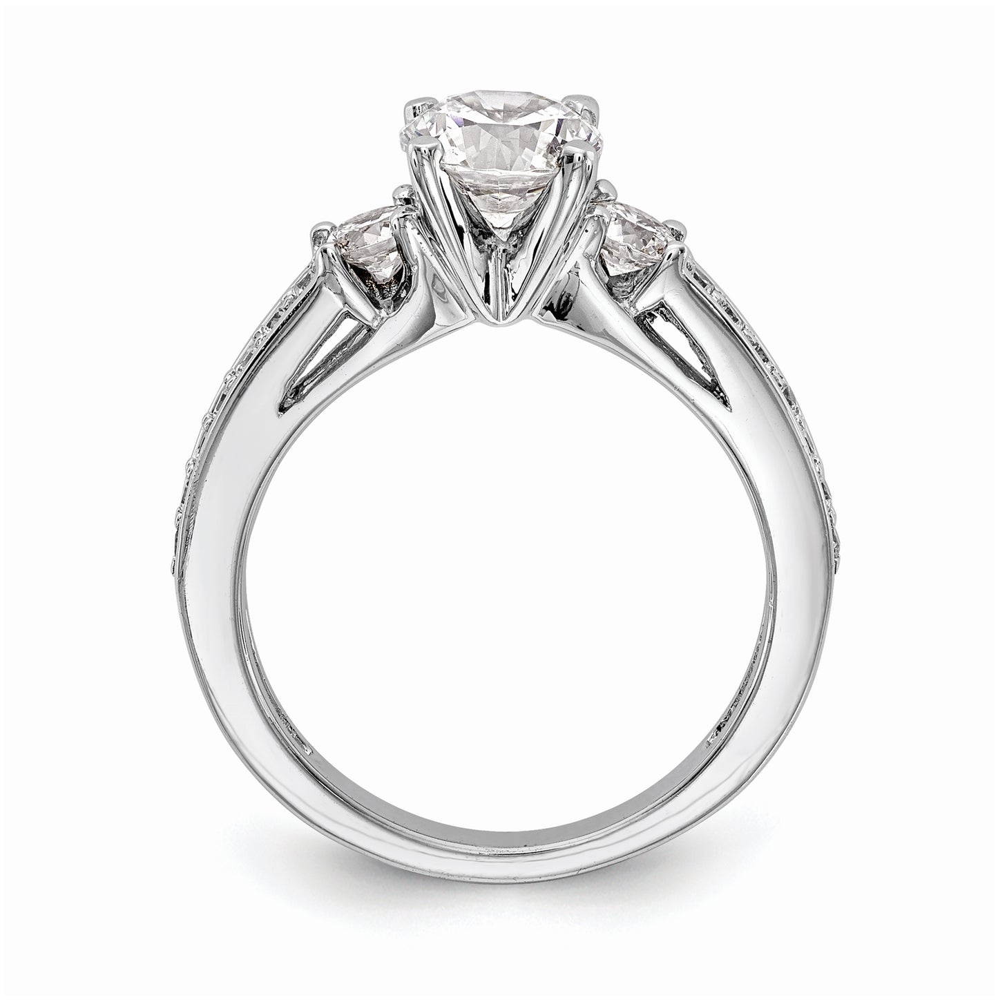 14K White Gold 3-Stone Plus Peg-Set Center 1/5 carat Diamond Semi-mount Engagement Ring