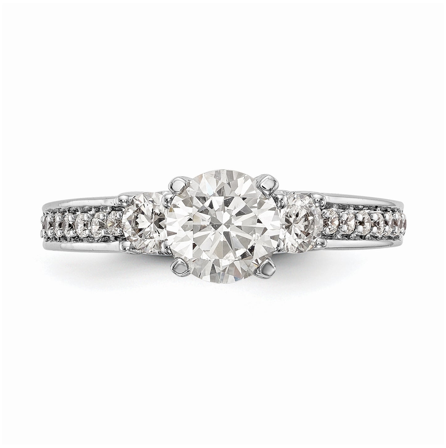 14K White Gold 3-Stone Plus Peg-Set Center 1/5 carat Diamond Semi-mount Engagement Ring