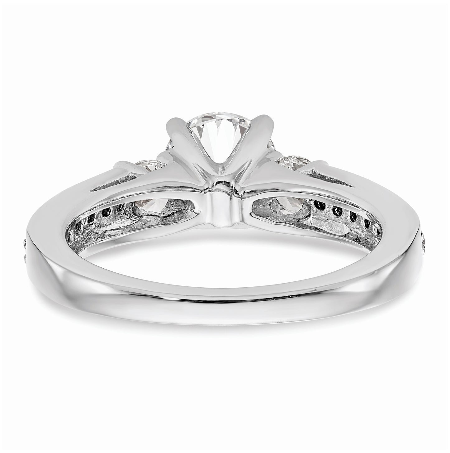 14K White Gold 3-Stone Plus Peg-Set Center 1/5 carat Diamond Semi-mount Engagement Ring