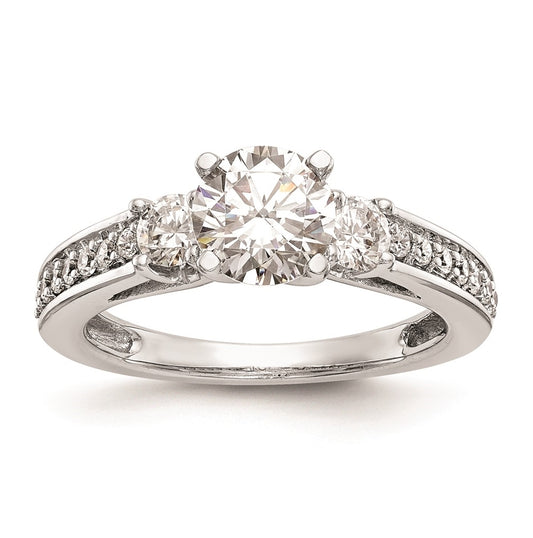 14K White Gold 3-Stone Plus Peg-Set Center 1/5 carat Diamond Semi-mount Engagement Ring