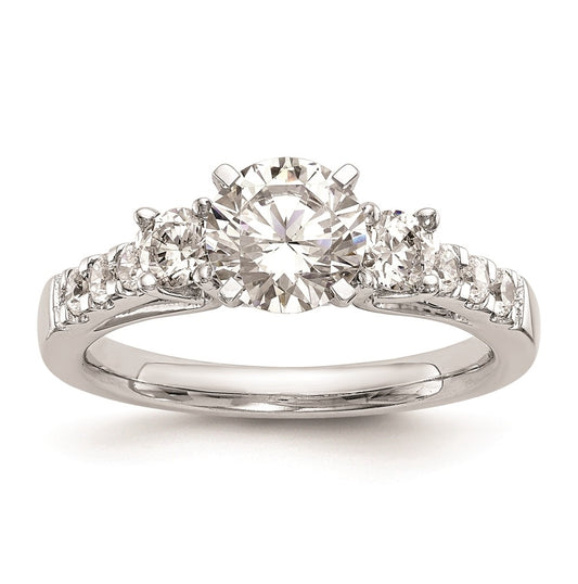 14K White Gold 3-Stone Plus Peg Set Center 1/5 carat Diamond Semi-mount Engagement Ring