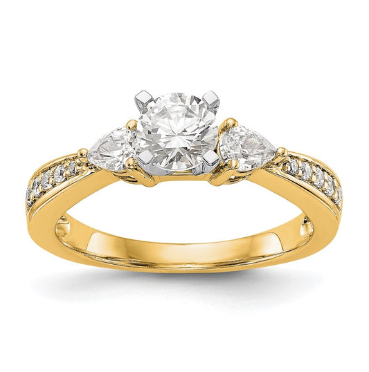 14K Yellow Gold 3-Stone Diamond Peg Set Semi-mount Engagement Ring