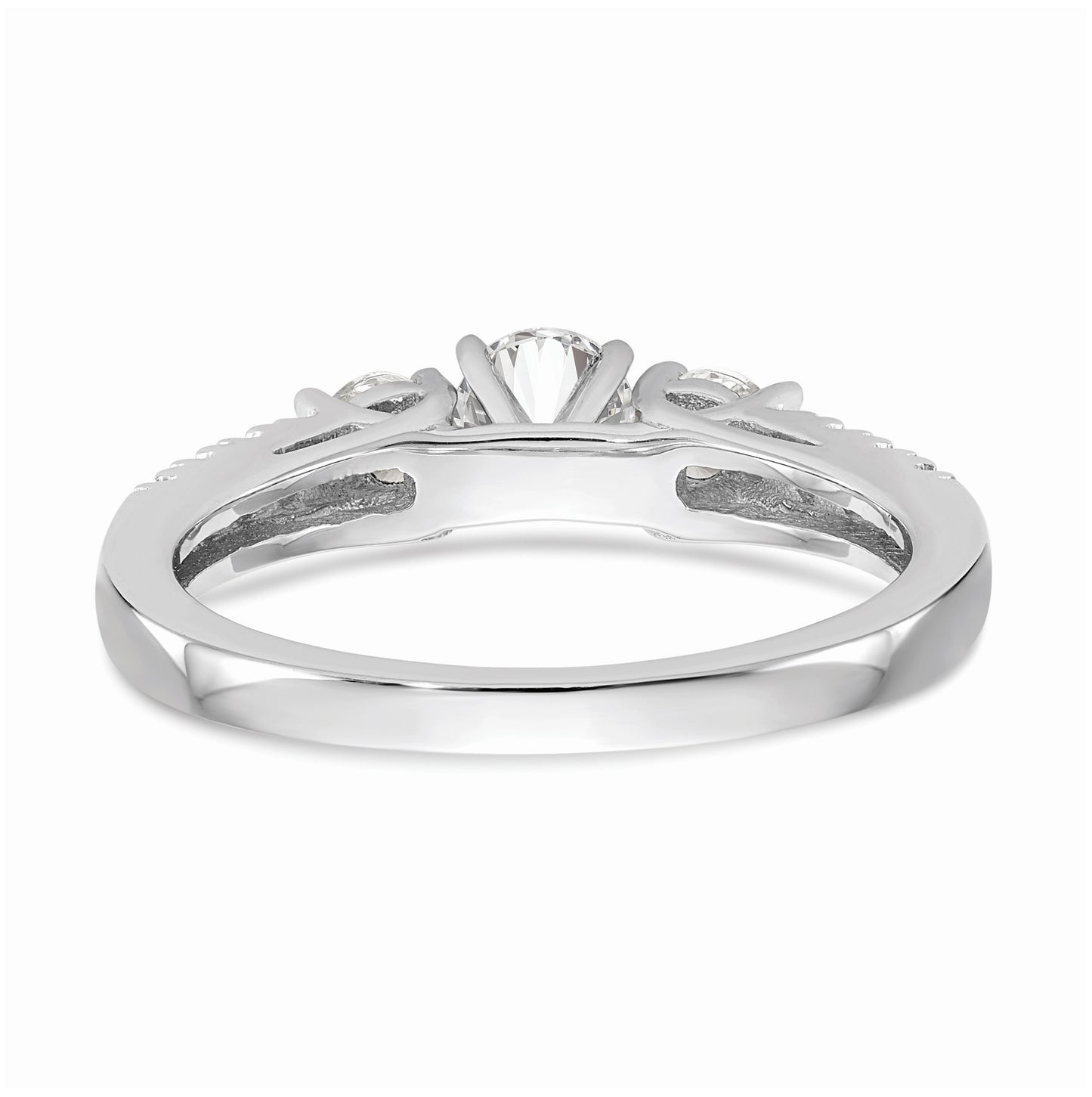 14K White Gold 3-Stone Plus Peg Set Center Diamond Semi-mount Engagement Ring,  2.04 to 2.21 mm (tapered)