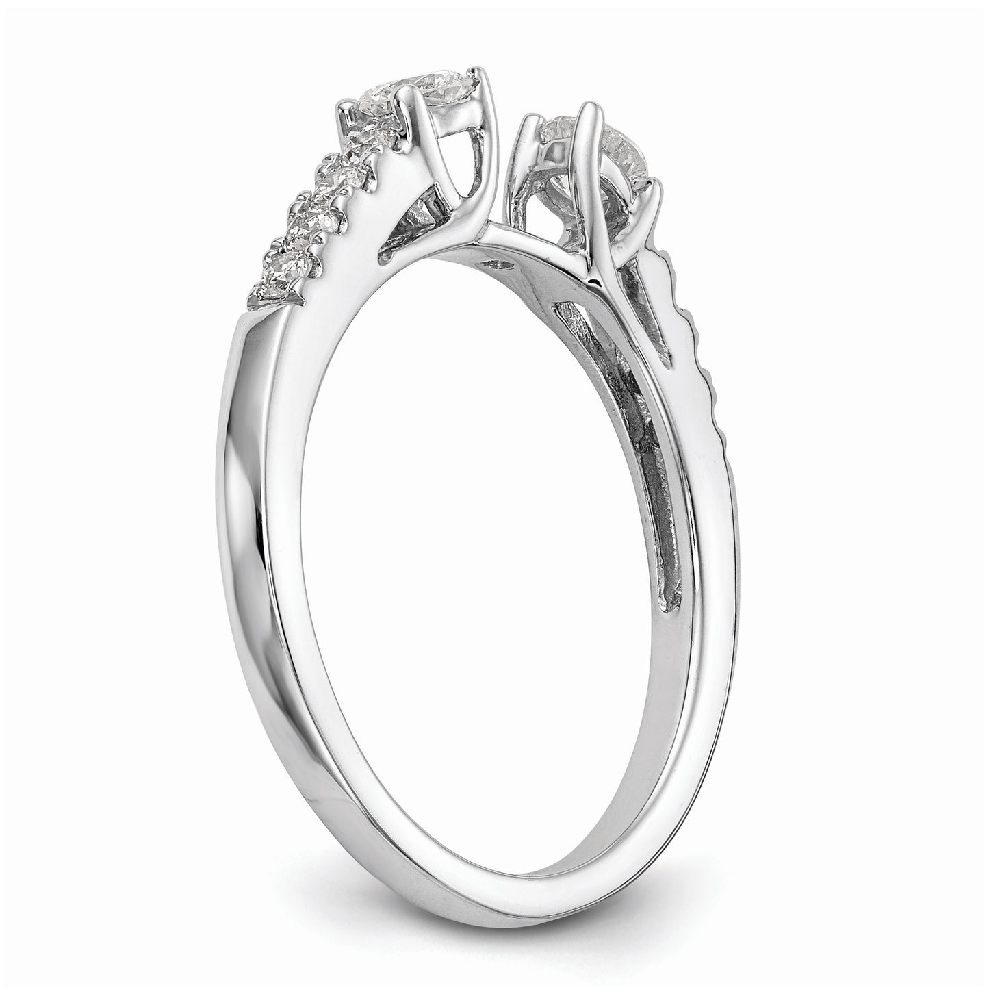 14K White Gold 3-Stone Plus Peg Set Center Diamond Semi-mount Engagement Ring,  2.04 to 2.21 mm (tapered)