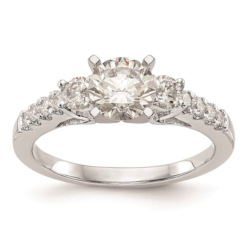 14K White Gold 3-Stone Plus Peg Set Center Diamond Semi-mount Engagement Ring,  2.04 to 2.21 mm (tapered)